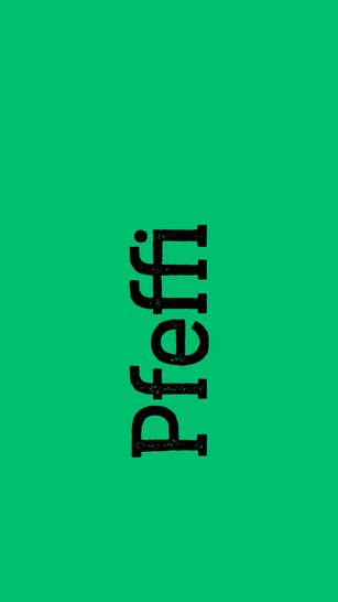 Das Bild zeigt das Wort "Pfeffi" auf grünem Hintergrund
