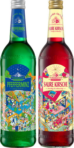 Flasche Pfeffi und Saure Kirsche Mystery Edition mit Rätsel