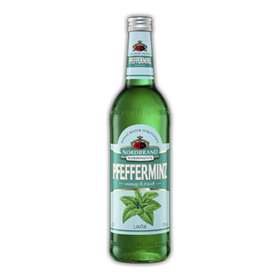 Das Bild zeigt den Pfeffi Turnbeutel. Darauf sind schwarze Männchen zu sehen, die ein Glas halten, in das eine grüne Flüssigkeit läuft mit der Aufschrift "Läuft" 