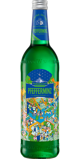 Flasche Pfeffi Mystery Edition mit Rätsel auf dem Etikett