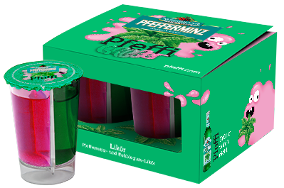 Pfeffi Glibber Das Bild zeigt die Pfeffi Glibber Sonderedition: ein zwei-Kammer-Shot to go