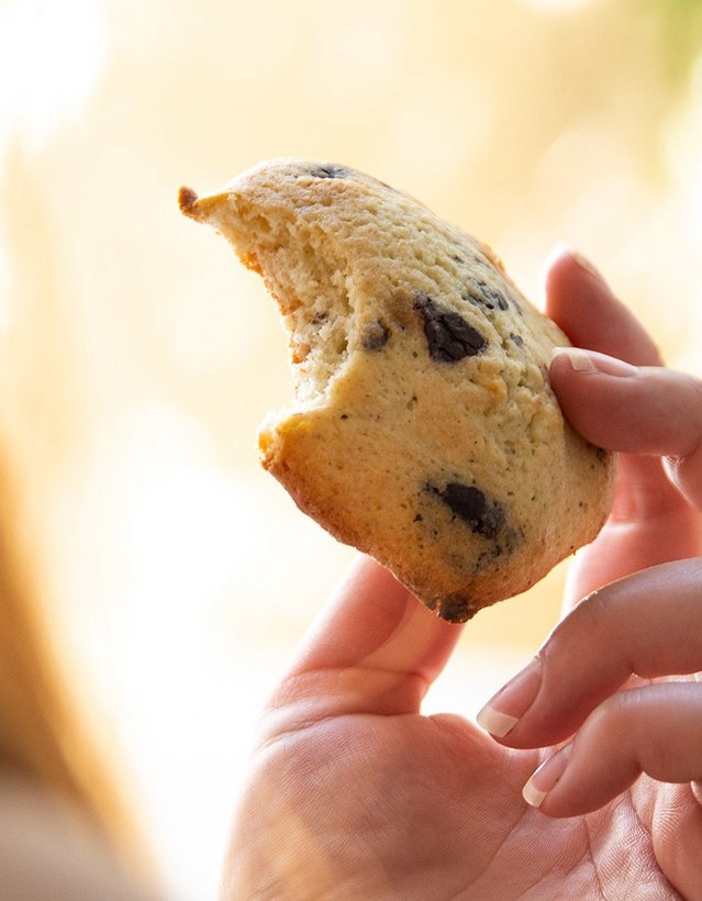 Pfeffi Rezept Hanpf Cookies Man sieht eine Hand, die einen Cookie hält, von dem ein Stück abgebissen wurde